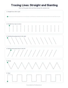 Tracing lines: dotted straight lines printable worksheet for preschool and kindergarten