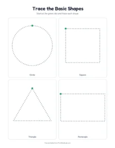 Tracing shapes: dotted basic shapes printable worksheet for preschool and kindergarten