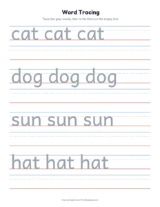 trace words worksheet: cvc words