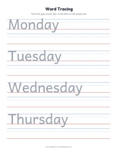Days of the week printable worksheet for preschool and kindergarten