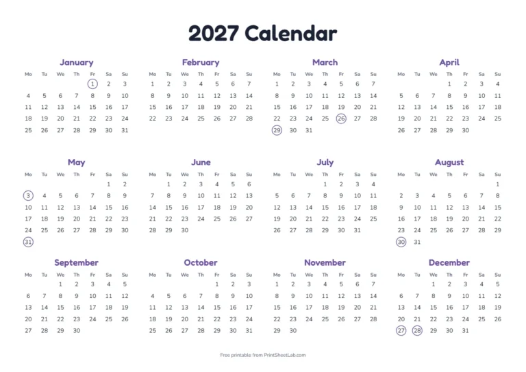 UK bank holidays 2027 calendar: the year at a glance with the bank holidays marked