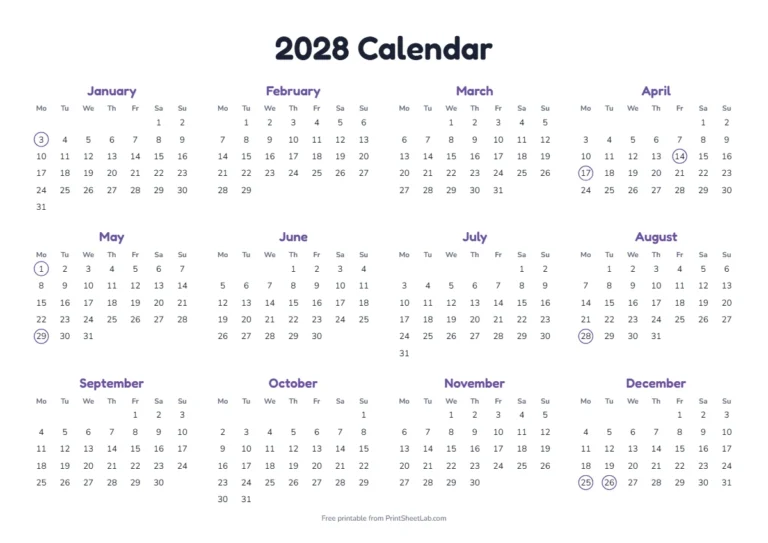 UK bank holidays 2028 calendar: the year at a glance with the bank holidays marked