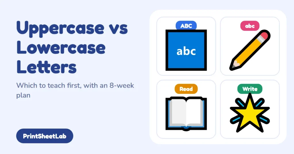 Uppercase vs lowercase letters teaching chart for kids