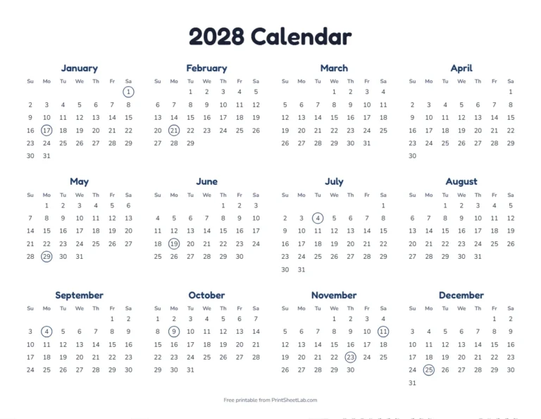 US federal holidays 2028 calendar: the year at a glance with every federal holiday marked