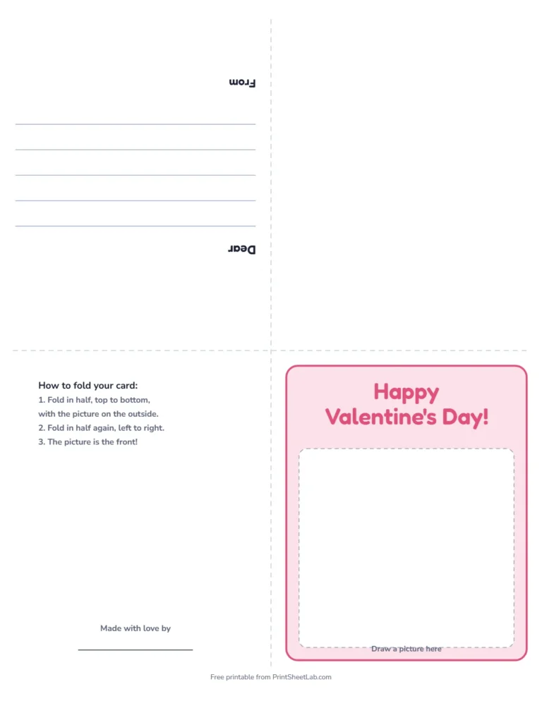 Valentine's Day card printable: a fold-up greeting card that says Happy Valentine's Day!