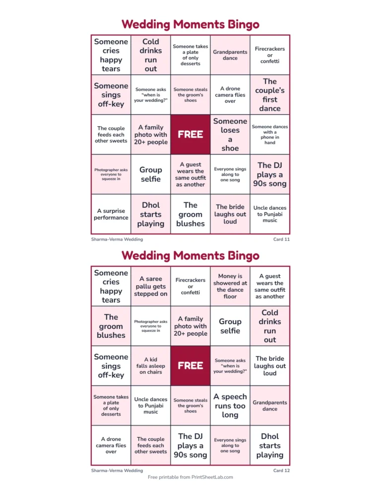 Shaadi bingo rules page: mark a moment when you see it, and photos count as proof