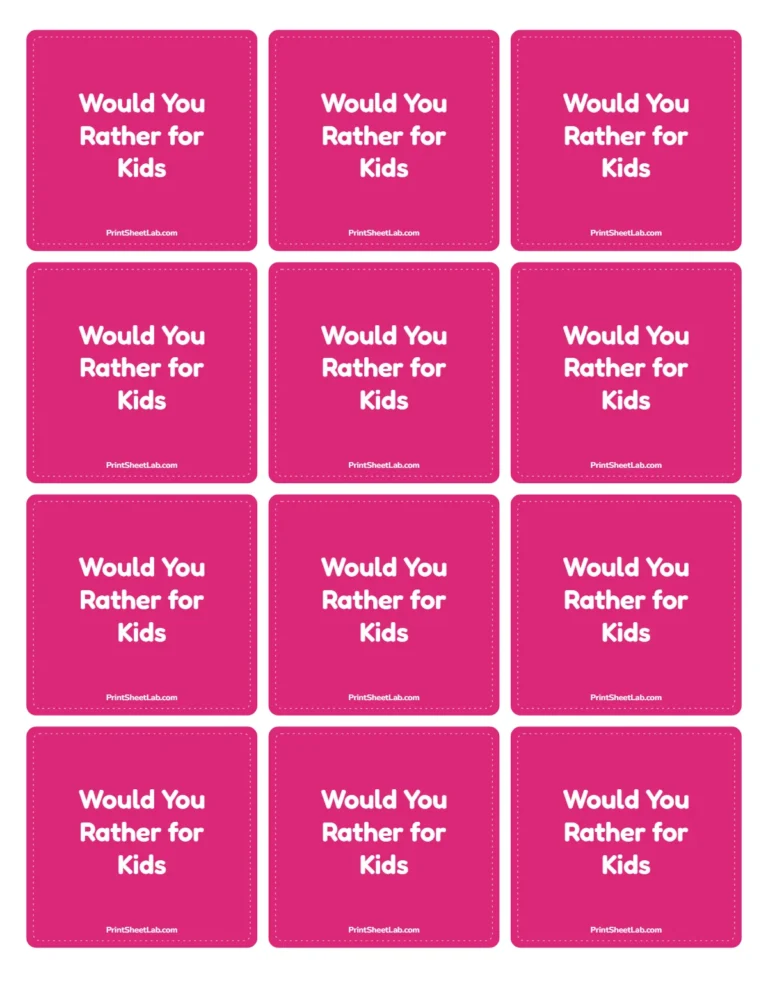 Would you rather questions for kids card backs to print on the reverse of the cards