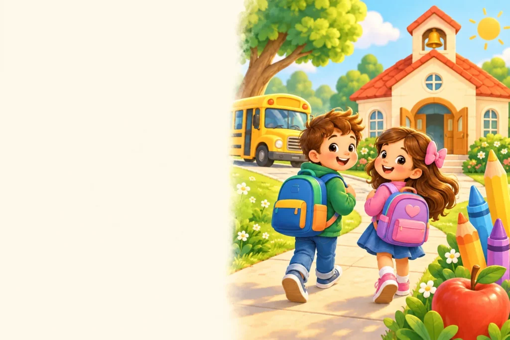 Children with backpacks walking to school