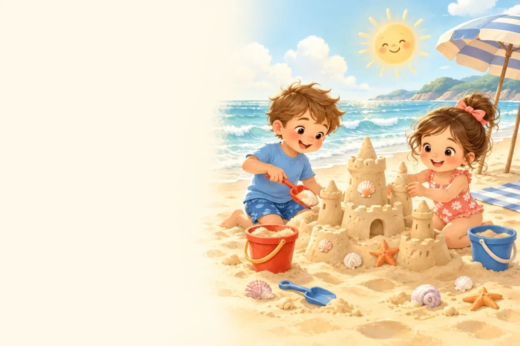 Children building a sandcastle at the beach